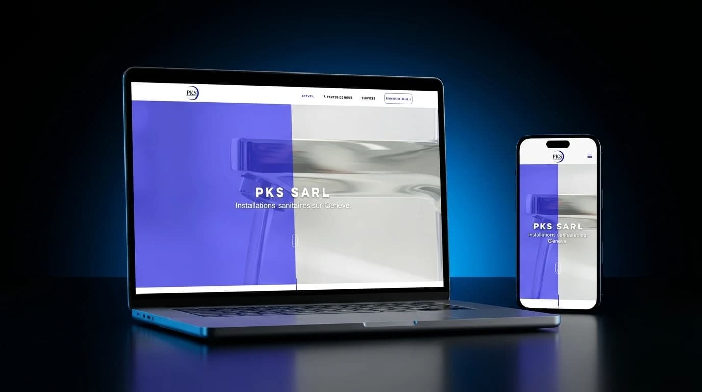 Site web de PKS SARL (Plomberie · Genève) sur ordinateur et téléphone